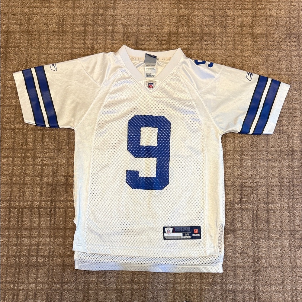 Kids White and Blue Number 9 Sports Jersey